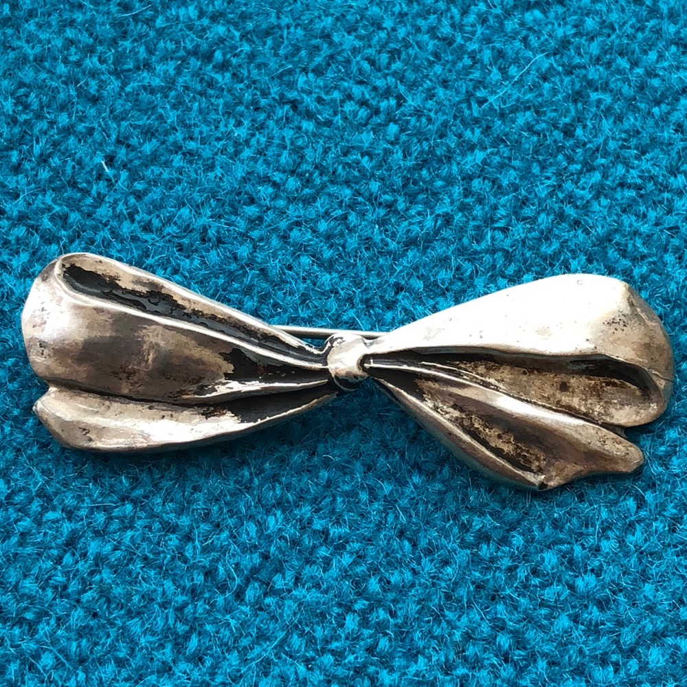 Vintage sterling silver bow pin brooch as is